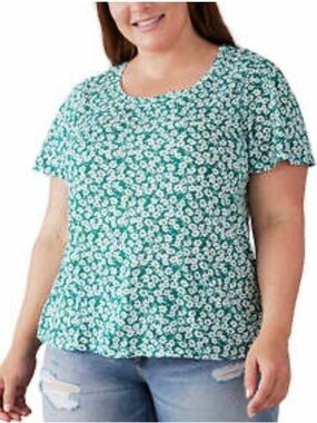Lucky Brand Green Ditsy Floral Print Short Sleeve Tee Top XXL 2XL
